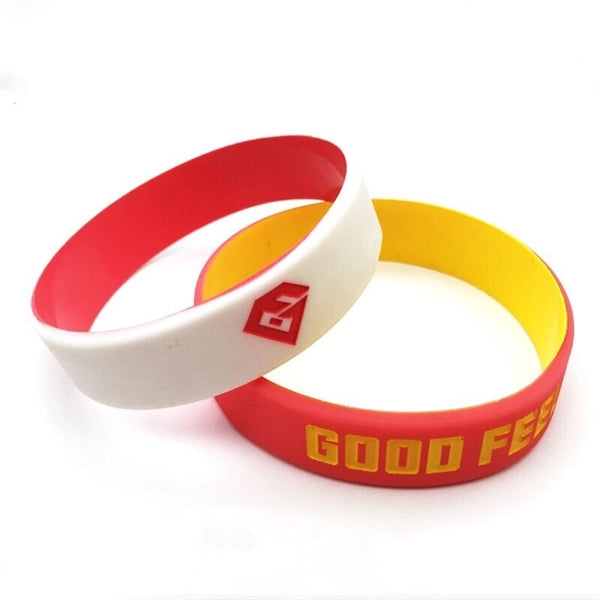 Debossed Dual Layered Silicone Bracelet with Color Filled