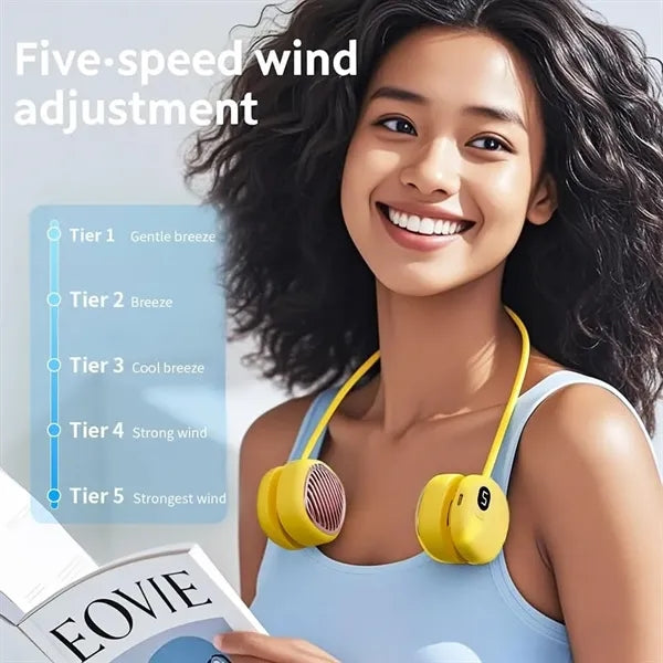 Bladeless Neck Fan Lightweight, USB Rechargeable, 5-Speed