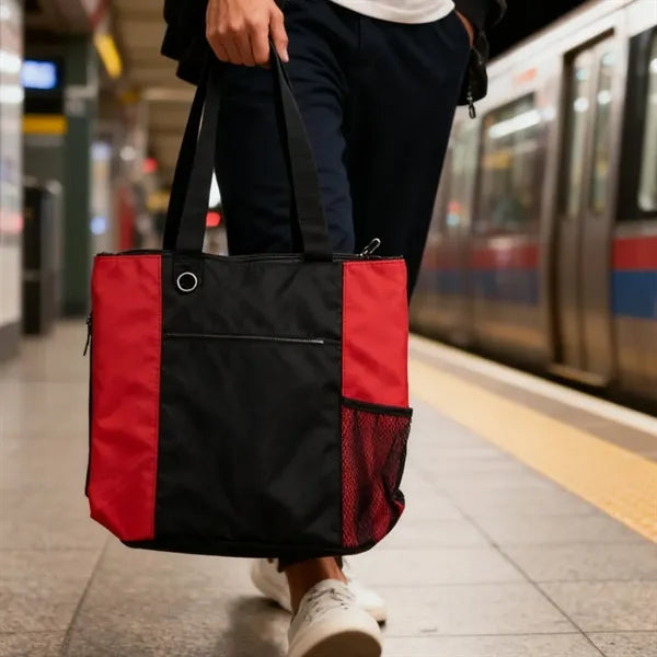Two Tone Nylon Utility Tote W/ Mesh Pocket & Earbud Port