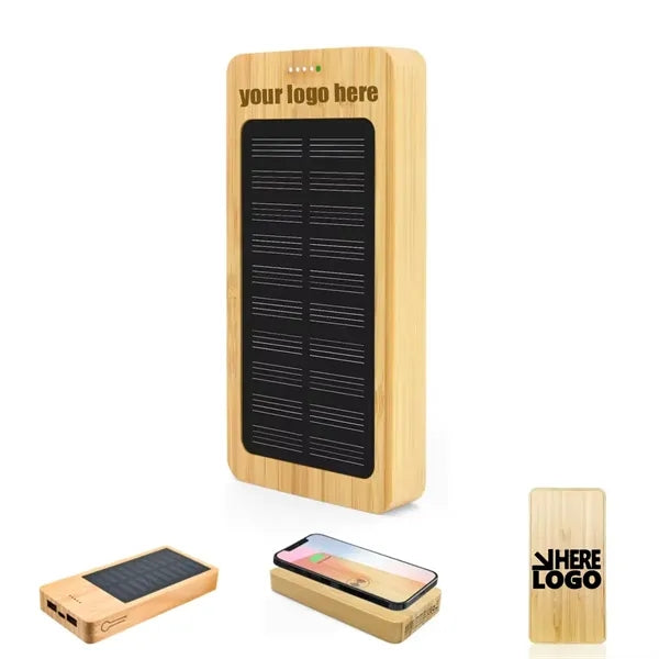 8000mah Bamboo Solar Power Bank Wireless Charger