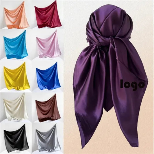 Women's solid color satin fashion glossy scarf