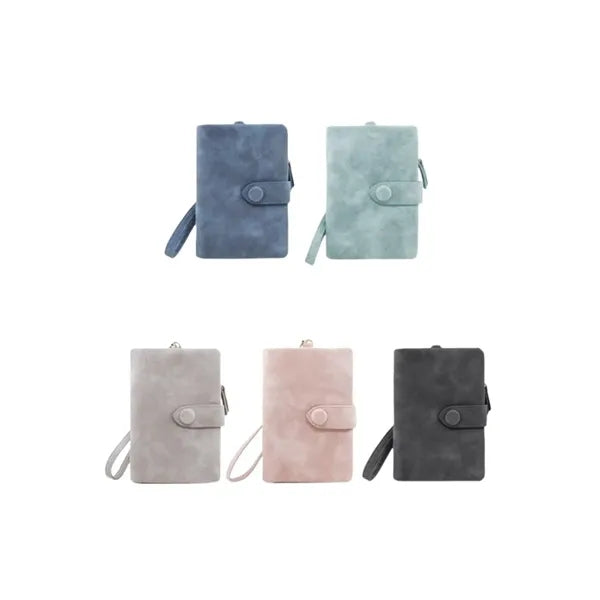 Matte PU Leather Trifold Wallet with Wrist Strap