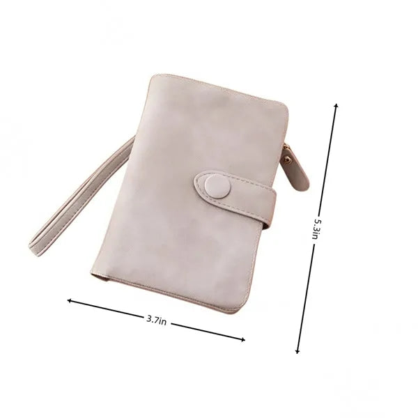 Matte PU Leather Trifold Wallet with Wrist Strap