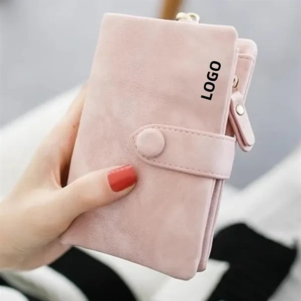 Matte PU Leather Trifold Wallet with Wrist Strap