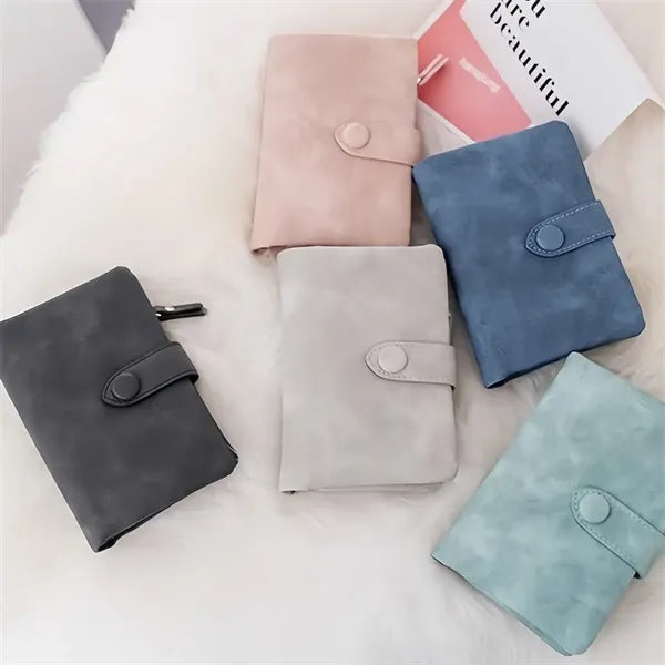 Matte PU Leather Trifold Wallet with Wrist Strap