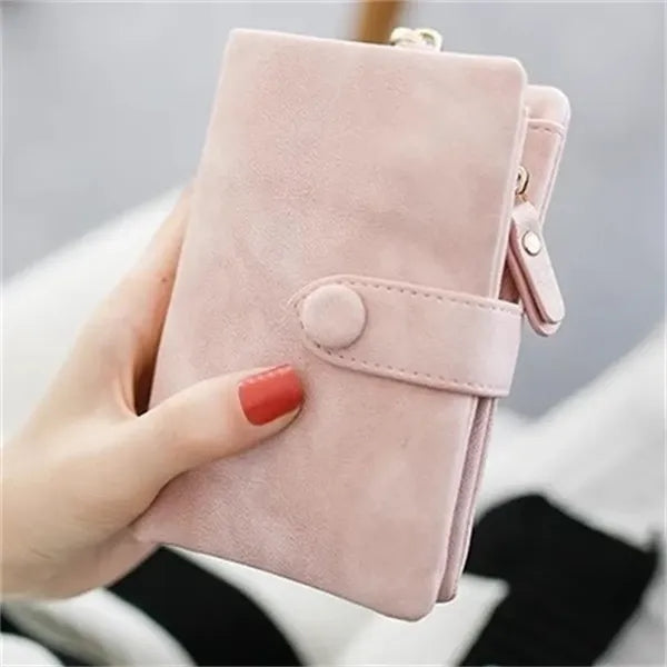 Matte PU Leather Trifold Wallet with Wrist Strap