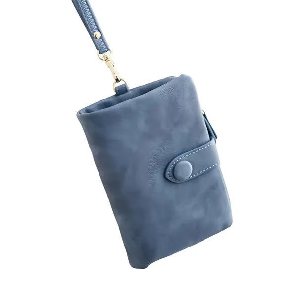 Matte PU Leather Trifold Wallet with Wrist Strap