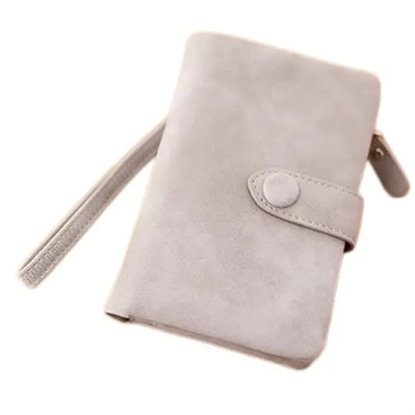 Matte PU Leather Trifold Wallet with Wrist Strap