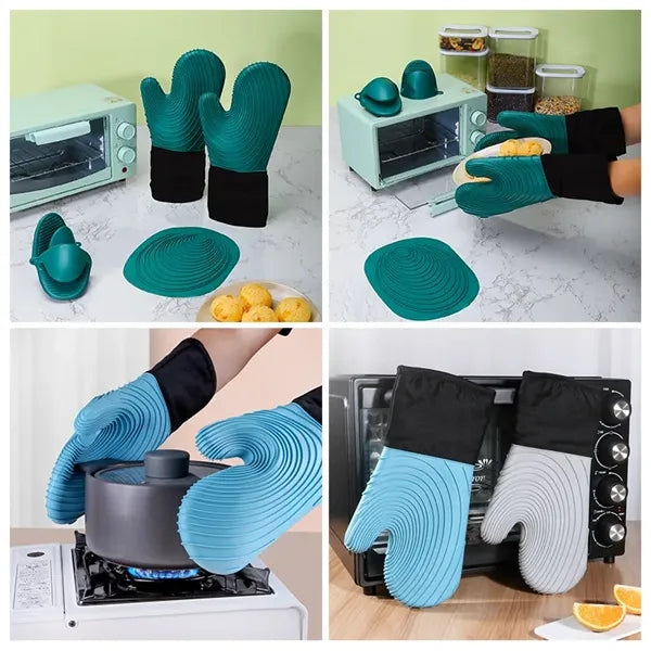 Heat Resistant Silicone Cotton Oven Mitts