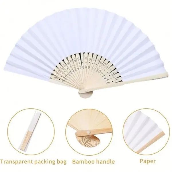 Handheld Folding Paper Fan With Bamboo Frame