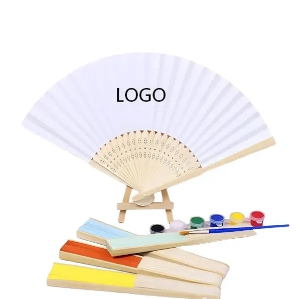 Handheld Folding Paper Fan With Bamboo Frame