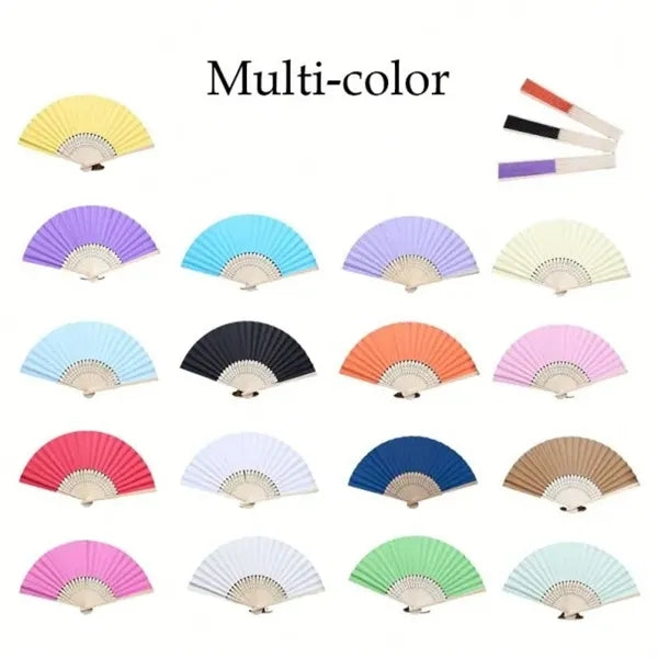 Handheld Folding Paper Fan With Bamboo Frame