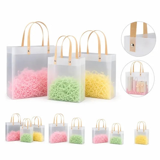 Frosted Gift Bag with Straw Handle