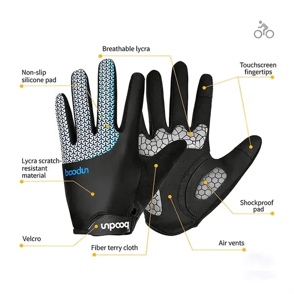 Long Finger Cycling Gloves Breathable Shockproof Quick Dry