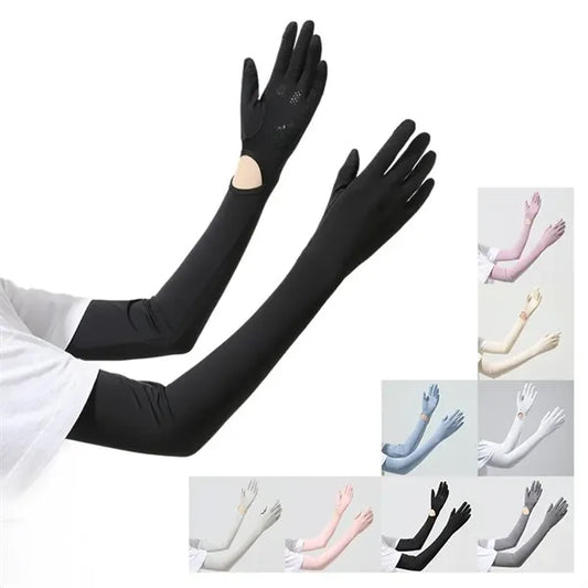Ice Silk Nylon Sun Sleeves with Gloves UV Protection