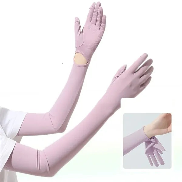 Ice Silk Nylon Sun Sleeves with Gloves UV Protection
