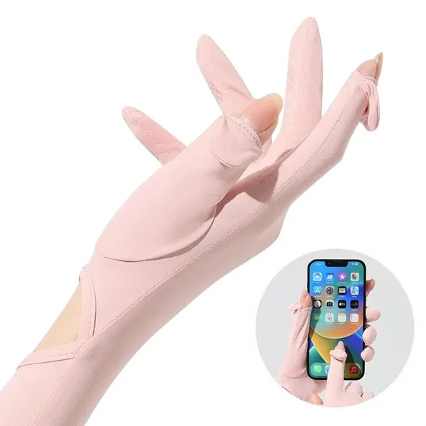 Ice Silk Nylon Sun Sleeves with Gloves UV Protection