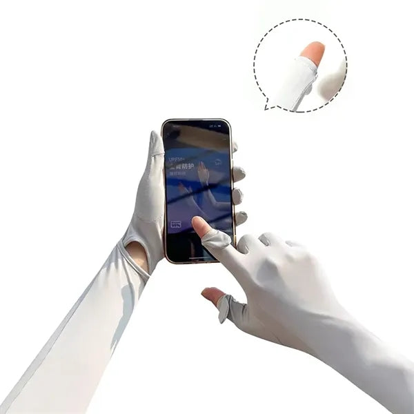 Ice Silk Nylon Sun Sleeves with Gloves UV Protection