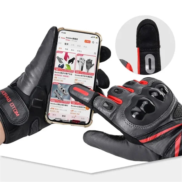 Leather Cycling Gloves Touchscreen Full Finger Anti-Fall