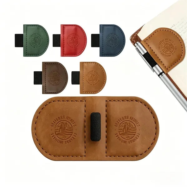 Logo Leather Magnetic Bookmark Pen Clip