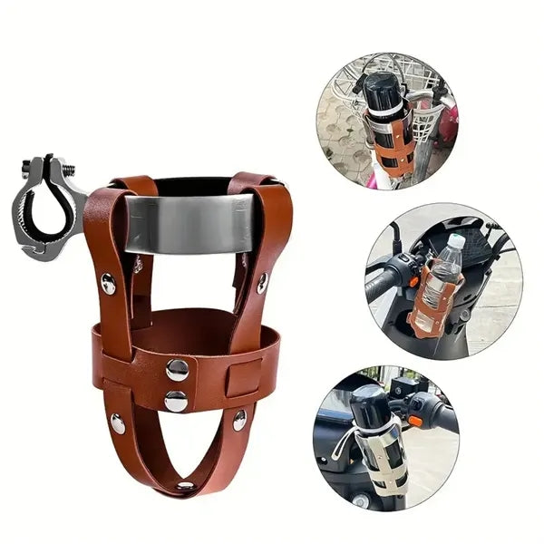 Leather Bike Bottle Cage Adjustable Universal Cup Holder