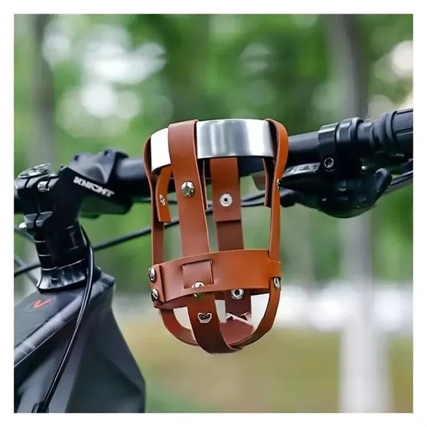 Leather Bike Bottle Cage Adjustable Universal Cup Holder