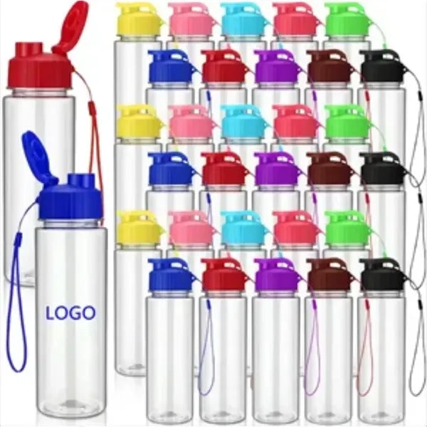 17oz Plastic Water Flip Top Bottles with Handle Strap