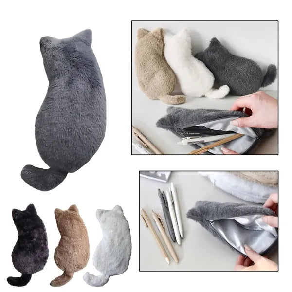 Furry Cat Shaped Pencil Case