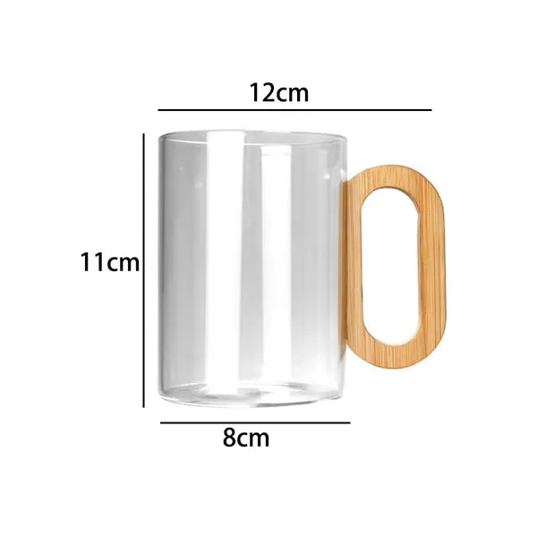 15 oz. Clear Glass Mug with Bamboo Handle and Logo