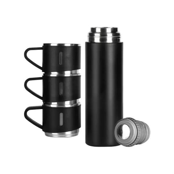 Stainless Steel Thermos Bottle Set with 3 Cups