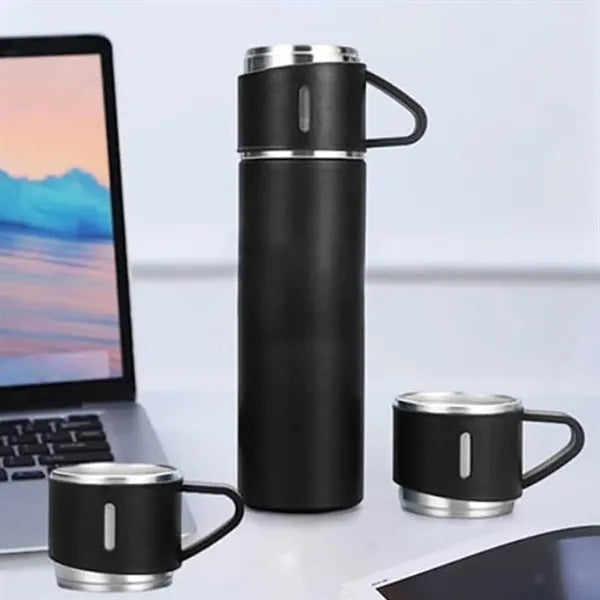 Stainless Steel Thermos Bottle Set with 3 Cups