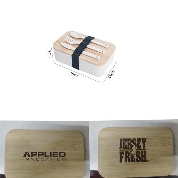Eco Friendly Bento Lunch Box w/Bamboo Lid & 3 Utensils