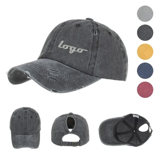 Washed Cotton Baseball Caps W/ Holes