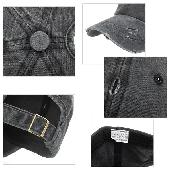 Washed Cotton Baseball Caps W/ Holes