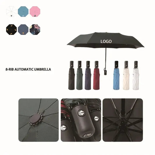 8-piece black vinyl automatic folding umbrella