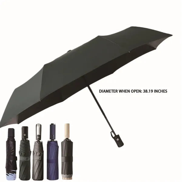 8-piece black vinyl automatic folding umbrella