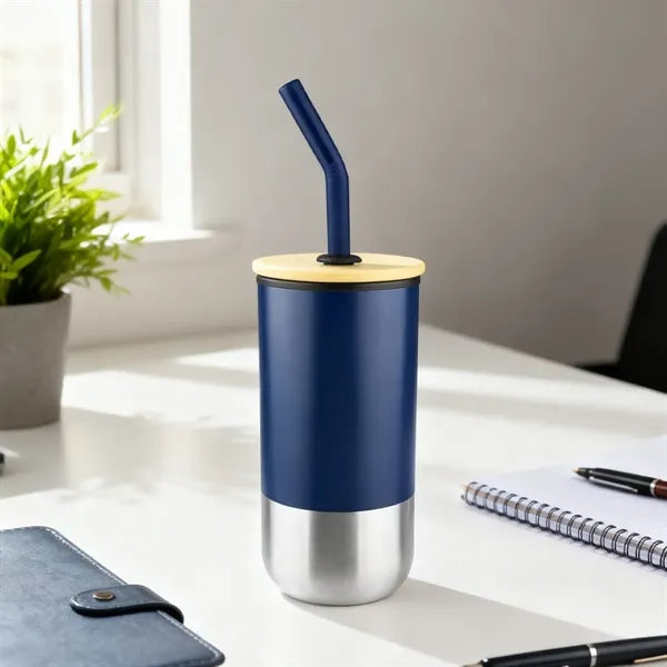 15 oz. Stainless Steel Tumbler with Bamboo Lid & Straw