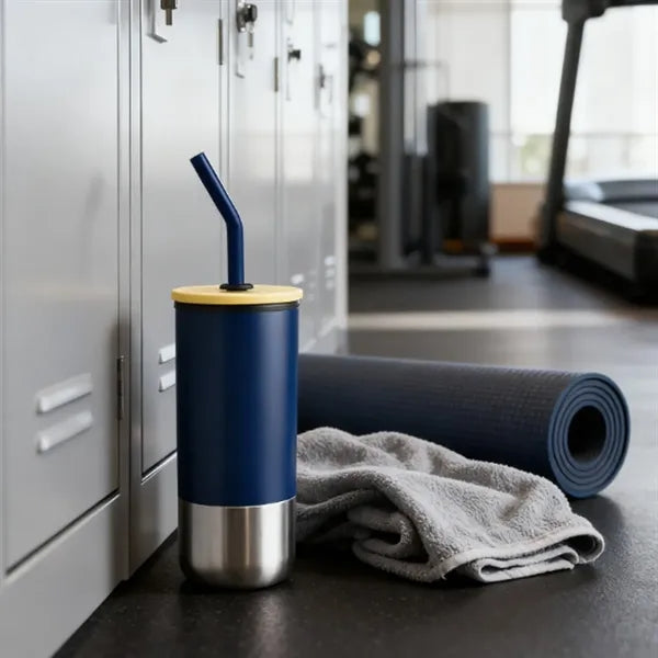 15 oz. Stainless Steel Tumbler with Bamboo Lid & Straw