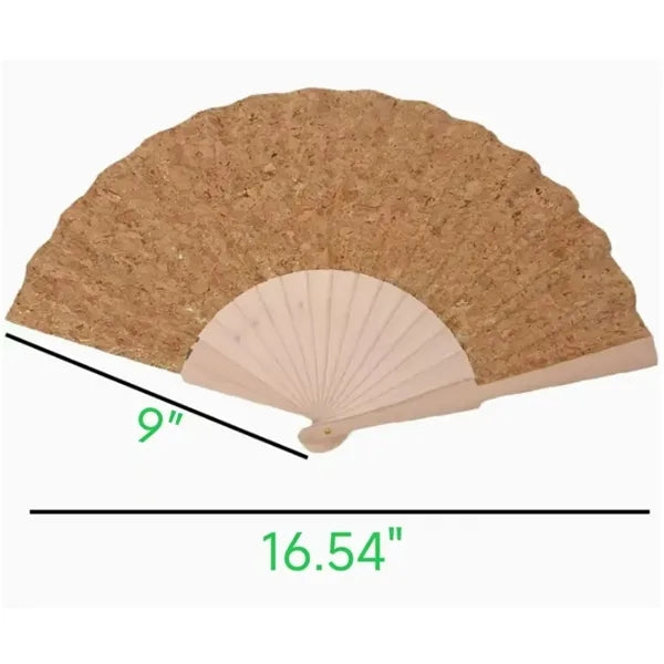 9'' Eco-Friendly Folding Manual Wood Hand Fan With Cork Fab