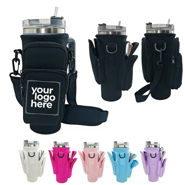 Neoprene Water Bottle Pouch for 40oz Tumbler w/ 3 Pockets