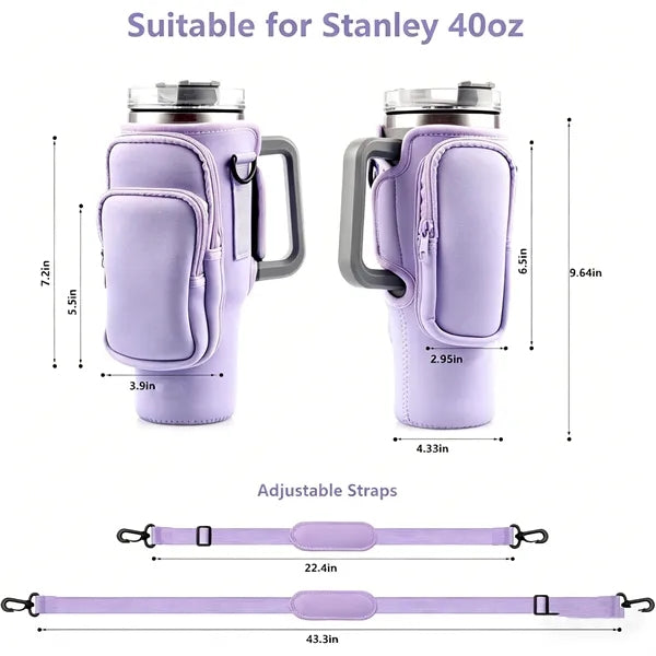 Neoprene Water Bottle Pouch for 40oz Tumbler w/ 3 Pockets