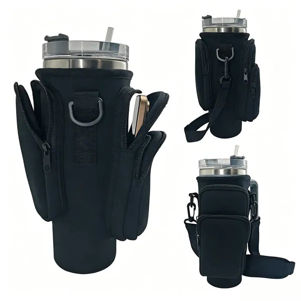 Neoprene Water Bottle Pouch for 40oz Tumbler w/ 3 Pockets