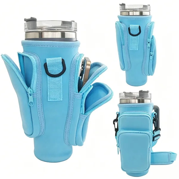Neoprene Water Bottle Pouch for 40oz Tumbler w/ 3 Pockets