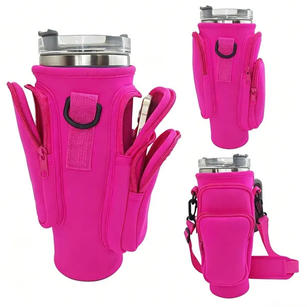 Neoprene Water Bottle Pouch for 40oz Tumbler w/ 3 Pockets