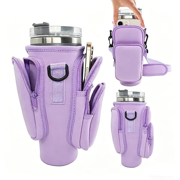 Neoprene Water Bottle Pouch for 40oz Tumbler w/ 3 Pockets