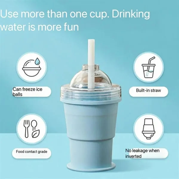 Collapsible Silicone Ice Cup With Straw