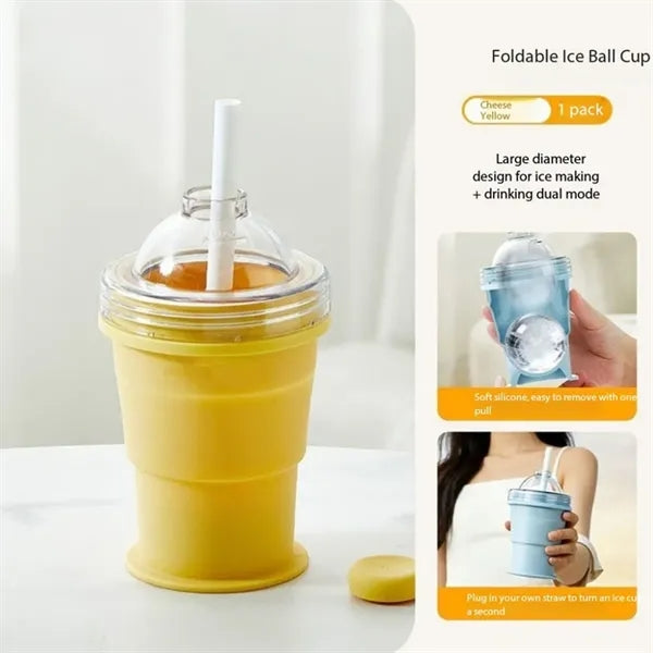 Collapsible Silicone Ice Cup With Straw