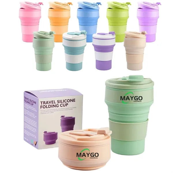 12Oz Collapsible Silicone Travel Mugs with Plastic Lids