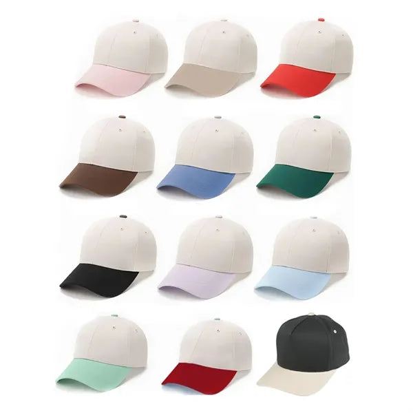 Two Tone Baseball Cap with Color Dot Button Design
