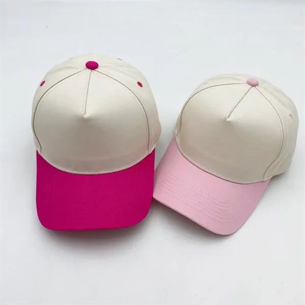Two Tone Baseball Cap with Color Dot Button Design